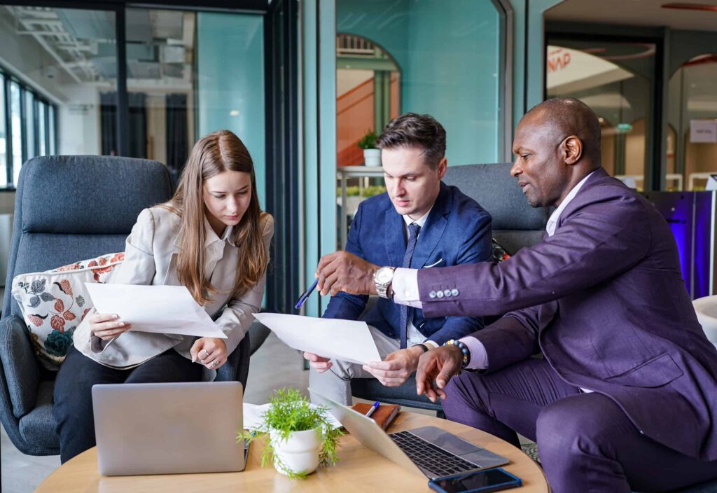 Business people in the workplace are discussing a working strategy for doing business